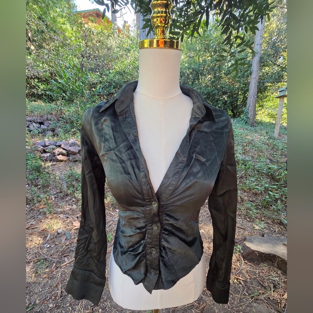 Zara Sage‎ Green Satin Women's Blouse Size Medium